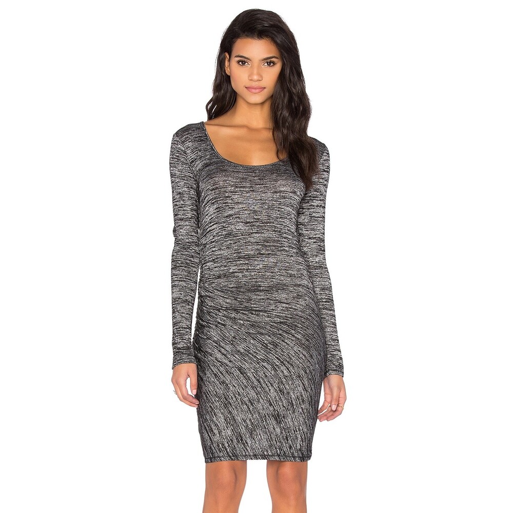Rag & Bone Twist Dress L Long Sleeve Side Ruched Bodycon Heather Black NWT B48